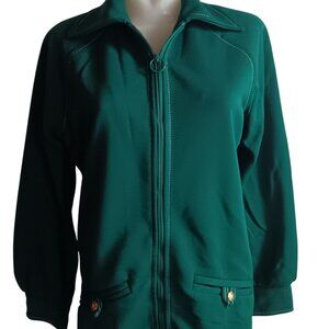 Medium Women's Vintage Jacket 70's Jantzen Green Ring Zip-Front Button Pockets